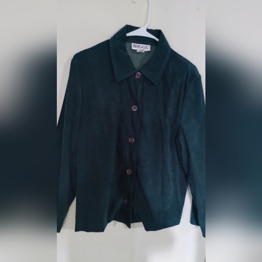 Briggs Petite Jacket Women’s Medium Dark Green Faux Suede Button Blazer